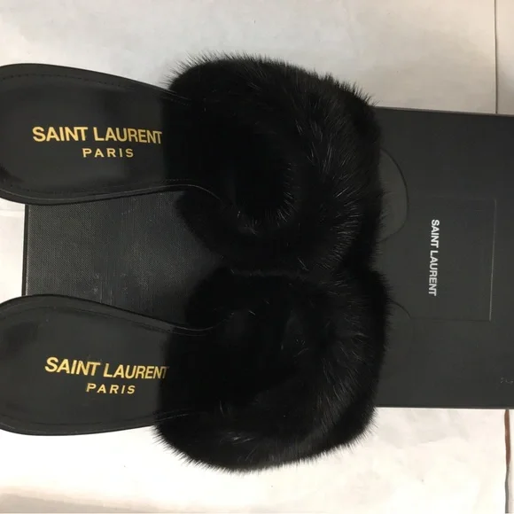 Saint Laurent Paris Roy Mink & Leather Mules Heels Size 38. Made in Italy - Picture 15 of 15
